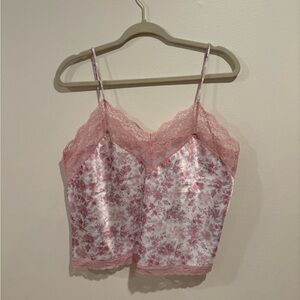 Vintage bodychic Floral Pink Lace Trim Cami Top